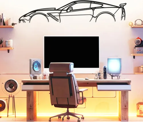 Vista 10 de DecoSoul Corvette C1 1960 - Arte de pared de metal para automóvil, automóvil deportivo, decoración de línea de silueta automotriz, escultura