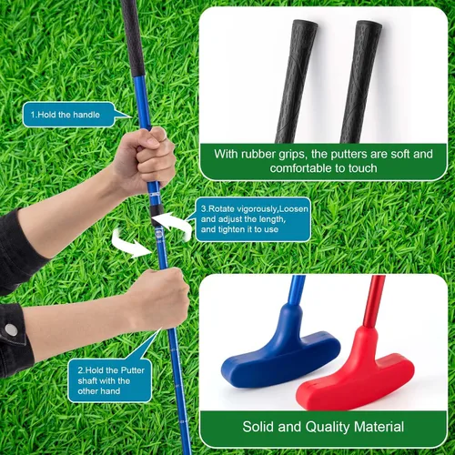 Vista 5 de Lenwen El juego de mini golf para interiores para niños y familia incluye 2 putter de golf ajustables para jugadores diestros o zurdos, 10 pelotas