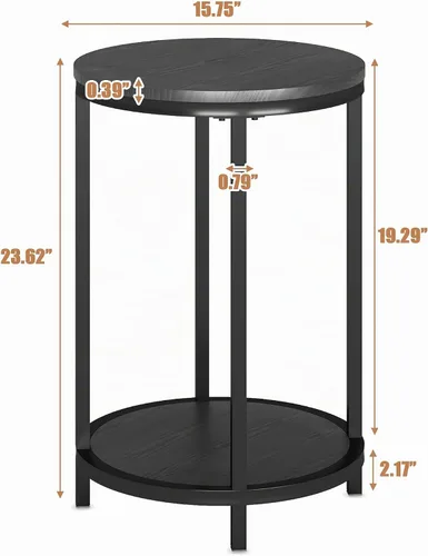 Vista 2 de NSdirect Mesa auxiliar redonda, mesa auxiliar de madera rústica de 16 pulgadas y patas de metal resistentes para sala de estar, dormitorio, mesa