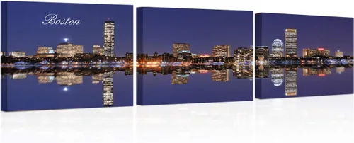 Vista 65 de TUMOVO 3 piezas de arte de pared en lienzo con diseño de horizonte de Atlanta, arte de pared panorámico de paisaje urbano en blanco y negro