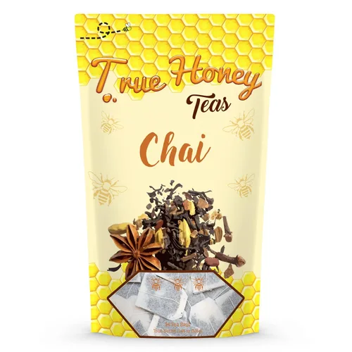 Vista 3 de Bolsas de té True Honey Chai que proporcionan bienestar herbario, canela, clavo, cilantro, anís e hinojo negro, mezclado con cristales de miel