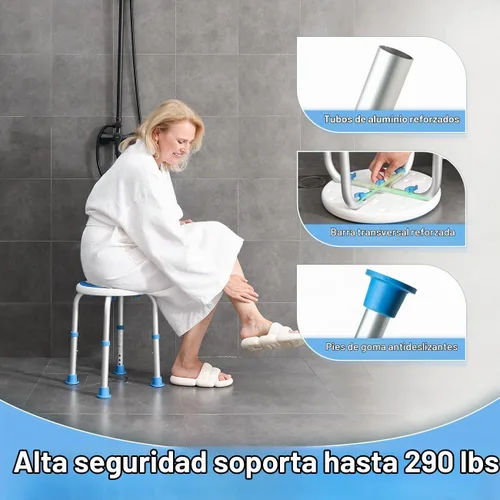 Vista 4 de SOUHEILO Silla de ducha ajustable para ducha interior, taburete de ducha redondo elegible para HSA/FSA para bañera interior, asiento de ducha sin