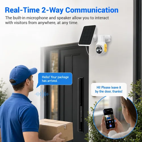Vista 7 de Cámara de seguridad FameVibe 1080p inalámbrica con panel solar, detección inteligente de humanos con IA, audio de 2 vías, visión nocturna a