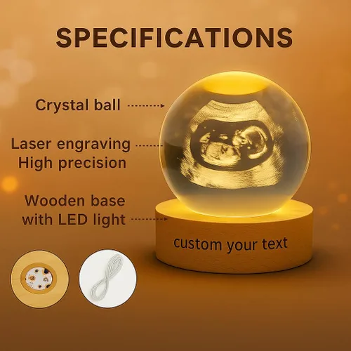 Vista 5 de Bola de cristal 3D personalizada con base de luz LED, luz nocturna de fotos personalizada y marcos de fotos, regalo único para baby shower, boda