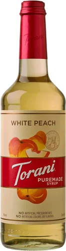 Vista 2 de Torani Puremade - Jarabe, sabor melocotón blanco, botella de vidrio, sabores naturales, 25.4 onzas líquidas 25.4 onzas líquidas