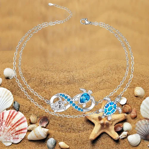 Vista 9 de Fenthring Sea Turtle Anklet Bracelets for Women Sterling Silver Ankle