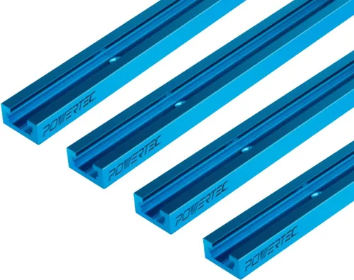 Vista 2 de POWERTEC Paquete de aluminio T-Track (paquete de 4) con tope abatible