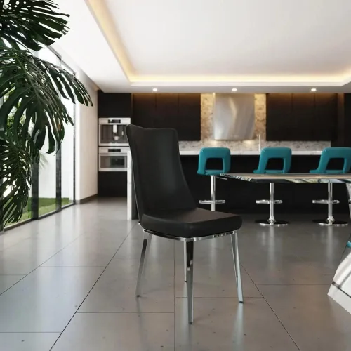 Vista 3 de ZURI Modern Norma Silla de comedor - Negro con base de acero inoxidable pulido