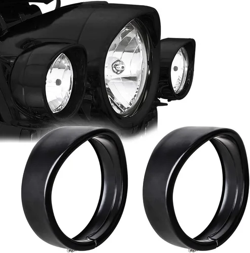 Vista 7 de NTHREEAUTO Aros de adorno para luces de cruce de motocicleta de 4.5", con visor de lámpara antiniebla cromado compatible con Harley Touring, Road