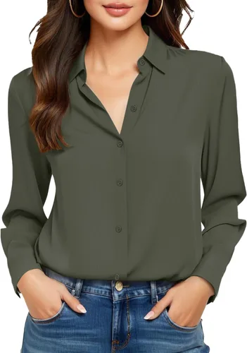 Vista 33 de Camisas sin planchado y sin arrugas para mujer, con botones, de manga larga, de seda de morera, blusas casuales para el trabajo