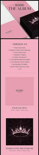 Vista 2 de Blackpink - The Album [Ver. 2] (1st Full Album) [Pre Order] CD+Photobook+Others with Tracking Code, Extra Decorative Sticker Set, Photocard Set
