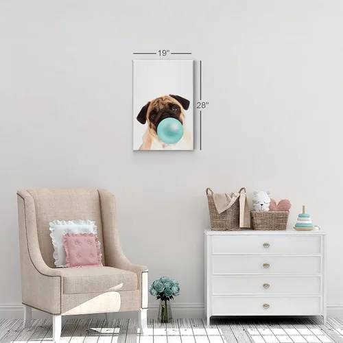 Vista 6 de Smile Art Design Lindo cachorro carlino animal goma de mascar arte verde azulado lienzo impresión foto arte de pared decoración del hogar, arte pop