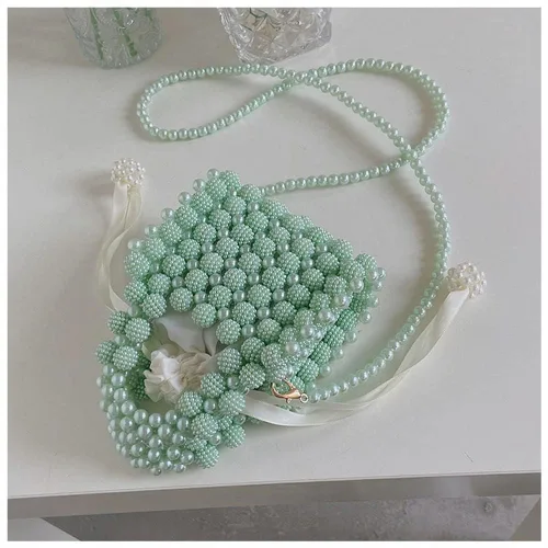 Vista 3 de Bolso de noche para mujer, lindo bolso de hobo bolso cruzado para mujer, bolso de perlas de diamantes de imitación, bolso tejido para fiesta, boda