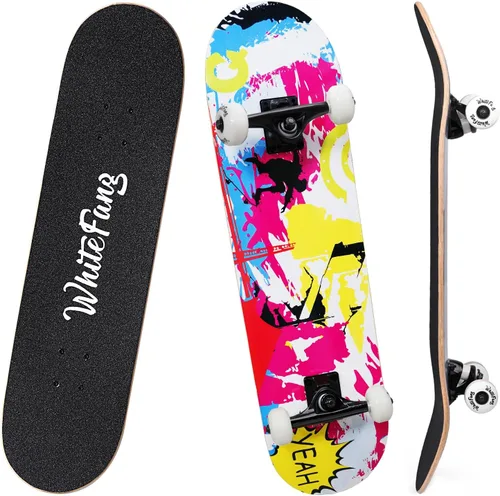 Vista 19 de WhiteFang Patinetas para principiantes, patineta completa de 31 x 7.88 pulgadas, 7 capas de arce canadiense con doble kick cóncavo estándar y Arrow