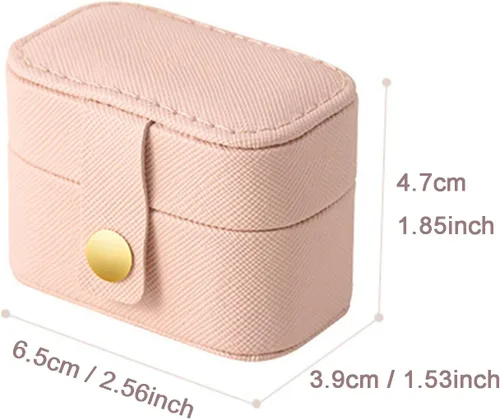 Vista 7 de Mini caja de almacenamiento de anillos, organizador de joyas, pequeña caja de joyería portátil, práctico regalo de viaje para mujeres, rosa