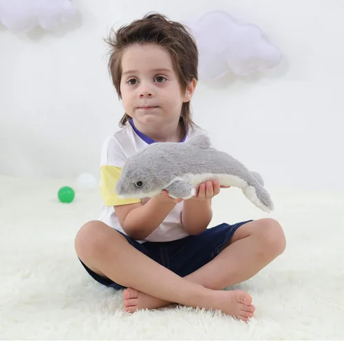 Vista 3 de Apricot Lamb Juguetes de peluche del océano, delfín gris, animal marino, suave, perfecto para niñas y niños (delfín gris, 12 pulgadas)