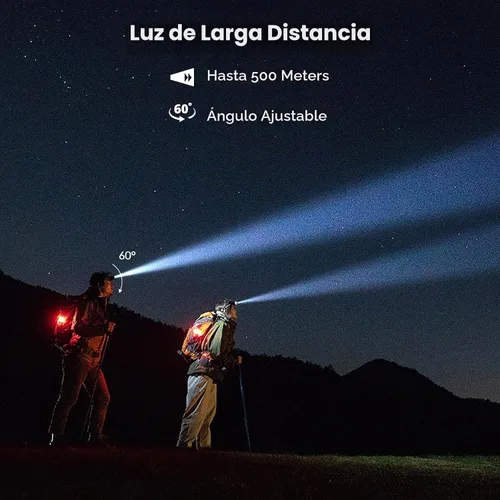 Vista 2 de Elmchee Paquete de 2 faros recargables de 2500 lúmenes, 5 LED brillantes, 7 modos de sensor de movimiento ajustable, linterna de cabeza impermeable
