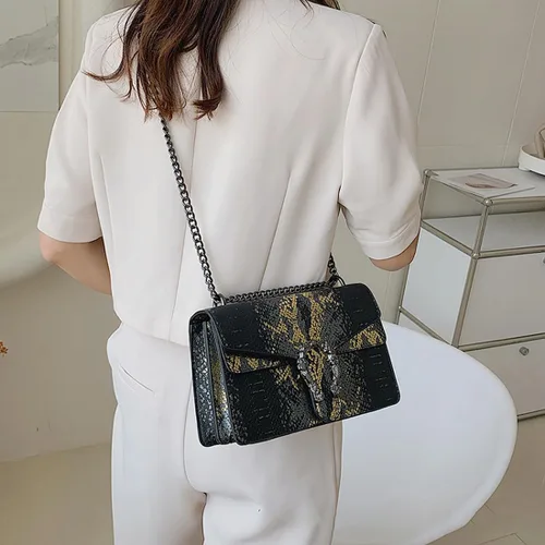 Vista 3 de Bolsos cruzados de cuero de lujo para mujer, con estampado de serpiente, bolso de mano de noche para mujer