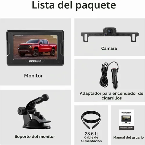 Vista 8 de FEISIKE Cámara de respaldo, visión nocturna IR 1080P con monitor, cámara de visión trasera plug-play fácil de instalar, gran angular de 150 grados