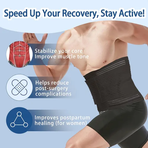 Vista 4 de Reian Faja Abdominal para Postcirugía y Recuperación Posparto, Cinturón de Soporte para Hernia Abdominal para Mujeres y Hombres (Negro, Mediano)