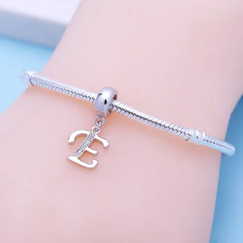 Vista 26 de ABUN Abalorio de plata de ley 925 con letra A a la Z, espaciador de inicial, con circonita cúbica transparete colgante, auténtica, para pulseras