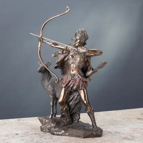 Vista 5 de Veronese Design 12 1/4 pulgadas Artemis Diosa de la caza y el desierto Escultura griega de resina fundida en frío con acabado de bronce