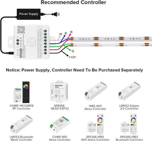Vista 6 de BTF-LIGHTING FCOB COB Tira de luz LED RGBW 6500K 896LED/m 3m DC12V Flexible de cambio de color de alta densidad y luz uniforme de 12mm de ancho