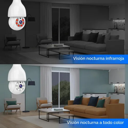 Vista 4 de EVERSECU HD 2K 3.0MP Cámara de seguridad de bombilla inalámbrica con conector de luz E27, seguimiento automático PTZ, audio de dos vías, visión