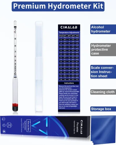 Vista 3 de CIMALAB Hidrómetro - Medidor de Alcohol, Hidrómetro de Alcohol 0-200 Proof e Hidrómetro Tralle, Probador de Graduación Alcohólica