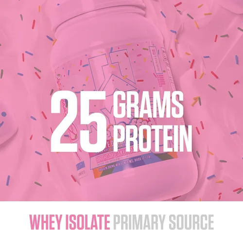 Vista 3 de RYSE Proteína en Polvo Cargada - Jet-Puffed Pastel de Cumpleaños - 25g Aislado y Concentrado de Proteína de Suero con Fibra Prebiótica y MCTs - Bajo