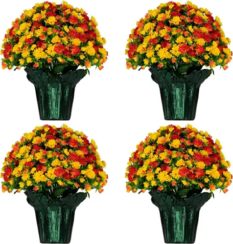 Vista 11 de Decoración de ramo de flores artificiales conmemorativas con peso, altura de 18 a 20 pulgadas, vegetación artificial, resistente a la decoloración