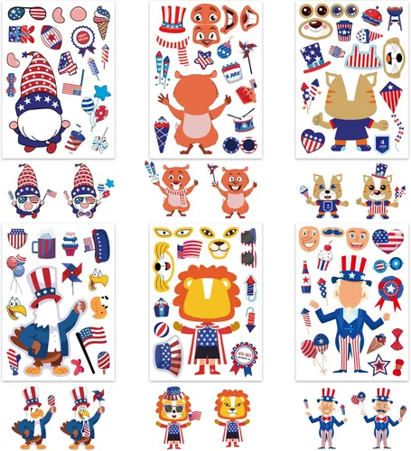 Vista 7 de 4th of July Independence Day Make-a-face Stickers Patriotic Crafts Stickers for Kids, Make Your Own Sticker, Fourth of July American