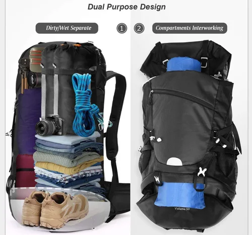 Vista 6 de HOMIEE 50L Hiking Backpack Travel Bag Waterproof Camping Rucksack