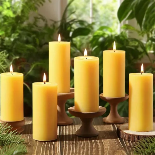 Vista 25 de Velas de pilar de cera de abeja natural, no tóxicas, 2 x 3 pulgadas, paquete de 6, 192 H de combustión larga Amarillo