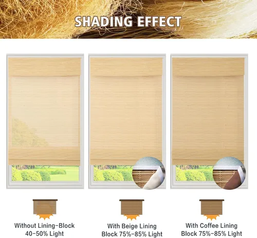 Vista 5 de Persianas romanas de bambú, persianas opacas personalizadas con forro, persianas naturales 100% bambú para ventanas, patrón 2501