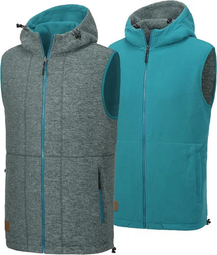 Vista 31 de Little Donkey Andy Chaleco de forro polar reversible para hombre, ligero, cálido, sin mangas, con capucha, para senderismo, caminar, viajar