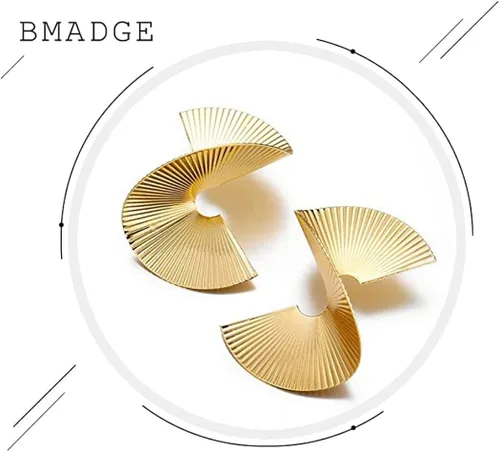 Vista 7 de Pendientes geométricos de oro Bmadge exagerados pendientes punk elegantes sectored trenzado joyería para mujeres y niñas, aleación, Sectorizado
