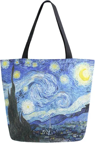 Vista 10 de Naanle Bolsa de lona para mujer, bolso de hombro casual con hoja de palma, reutilizable, multiusos, resistente, para compras, comestibles, algodón