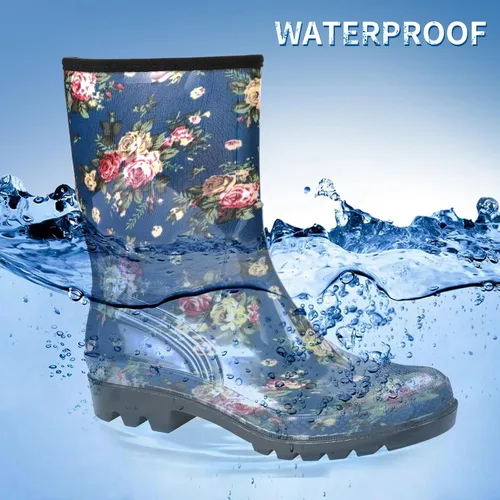 Vista 48 de DKSUKO Waterproof Womens Rain Boots insulated,Lightweight Rubber fashion Boots in Gardening,Warm and Comfortable Wide Calf Rain Boots with Glossy in