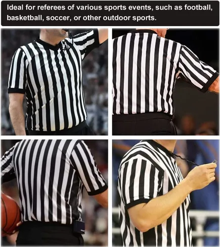 Vista 6 de Referee Shirt for Men, Black Stripe Umpire Jersey, Zipper Basketball, Football, Soccer Ref Uniform