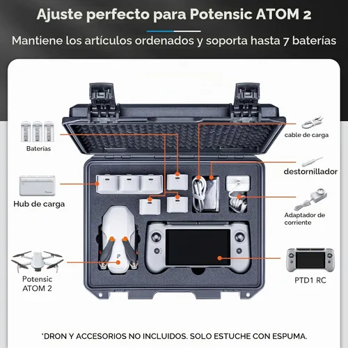 Vista 2 de Lykus Titan AM110 - Carcasa rígida impermeable para Potensic Atom 2 y PTD 1 RC, soporta hasta 7 baterías (solo funda)