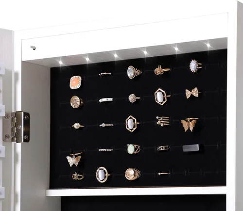 Vista 5 de Armario de joyería organizador de joyería de pared armario de joyería montaje en pared LED caja de joyería para mujer joyero organizador espejo