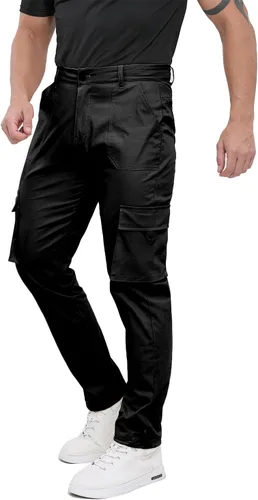 Vista 9 de ALLELMS Pantalones cargo para hombre, ajuste clásico, elásticos, ligeros, casuales para hombre