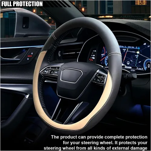 Vista 4 de LAINLOY Funda para volante de automóvil de 14.5"-15", funda de cuero de microfibra, decoración de volante antideslizante y transpirable, accesorios