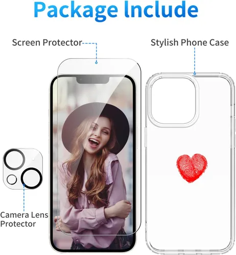 Vista 4 de ZQWY Funda compatible con iPhone 14/iPhone 13, estética transparente con diseño con protector de pantalla, protector de lente de cámara, a prueba