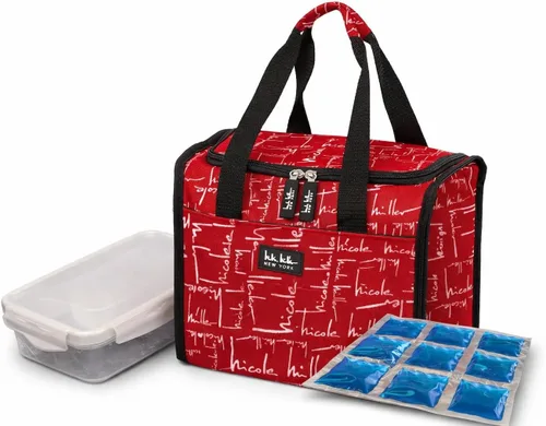 Vista 4 de Nicole Miller - Bolsa para almuerzo con aislamiento de 11 pulgadas / Enfriador portátil con contenedor Sandwich y paquete de hielo, Púrpura