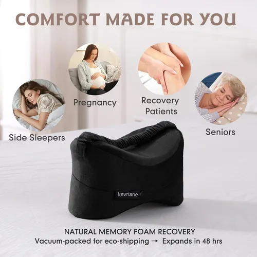 Vista 6 de Almohada de rodilla negra para personas que duermen de lado, almohadas de espuma viscoelástica entre las piernas para aliviar el dolor de ciática