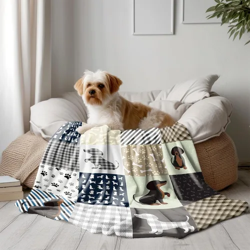 Vista 5 de Manta de perro salchicha – Lindo regalo de perro Wiener para mujer, manta ligera y acogedora de franela de forro polar, 50 x 40 pulgadas