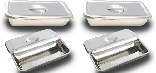 Vista 5 de Bandeja dental Instrumento de laboratorio 8 "X4 "X2" Soporte organizador de herramientas dentales con tapa y mango Caja hueca de acero inoxidable
