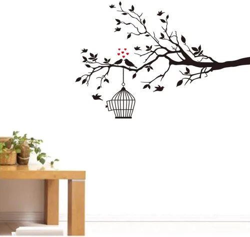 Vista 7 de Mix Decor - Vinilo adhesivo de pared de ramas para pared, diseño de pájaros y árboles, fondo de TV familiar, papel tapiz de vinilo extraíble